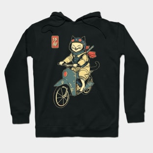 Japanese Samurai Cat on Motorcycle Kawaii Ninja Cat Hoodie